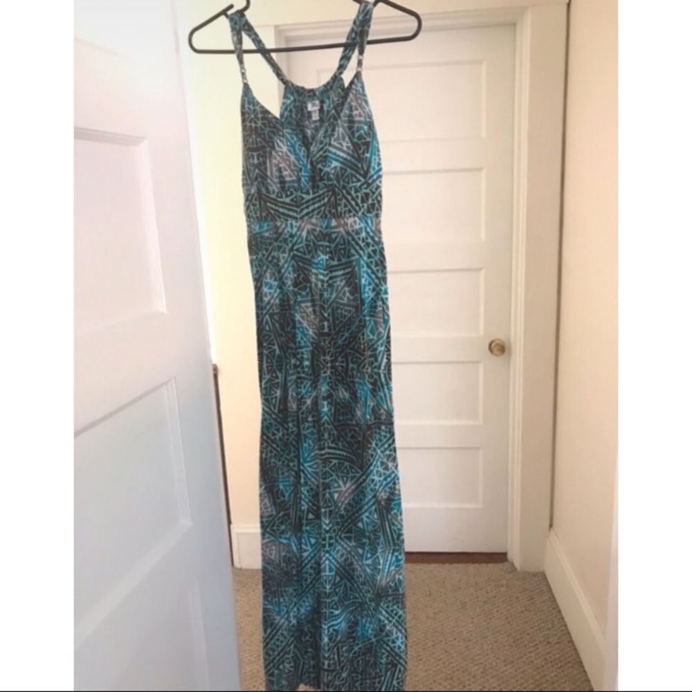 Teal & Brown Aztec print Maxi dress